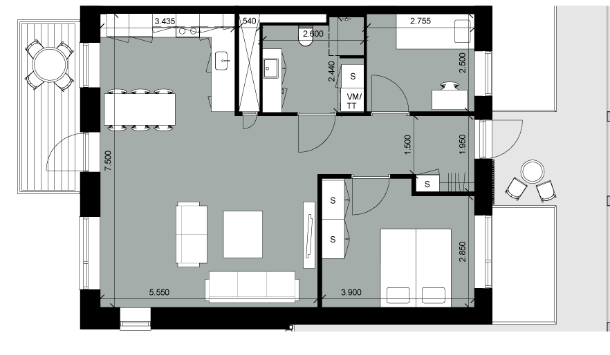 Type C1:3-rum, boligareal jf BBR 99 kvm
6 lejligheder