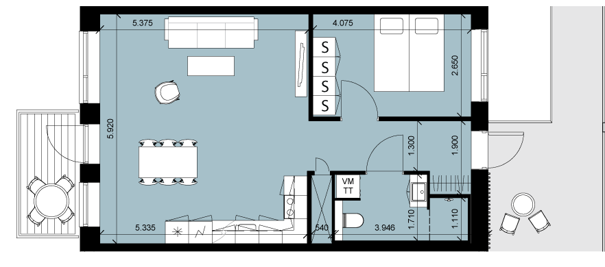 Type A: 2-rum, boligareal jf BBR 78 kvm
15 lejligheder