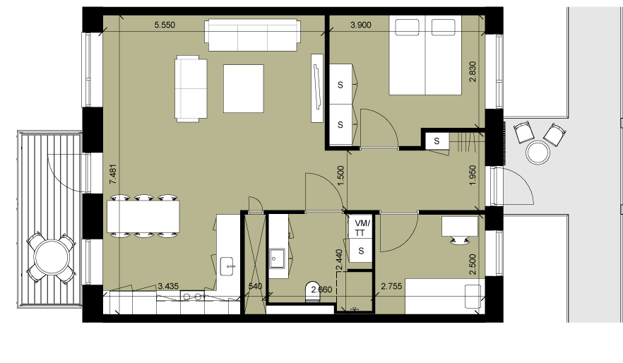Type B:3-rum, boligareal jf BBR 95 kvm
21 lejligheder