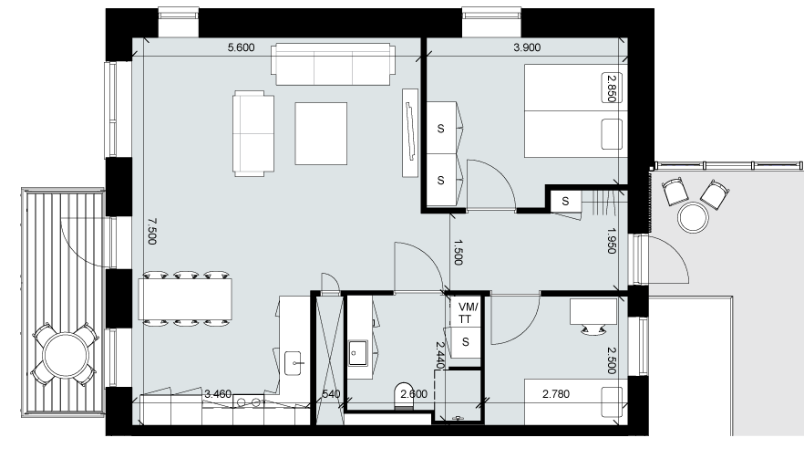 Type C2:3-rum, boligareal jf BBR 100 kvm
6 lejligheder